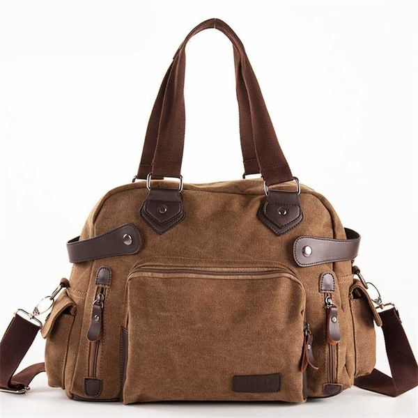 Cor sólida preta cáqui casual vintage multifuncional tronco lona crossbody travel bag ombro messenger bolsa 211118