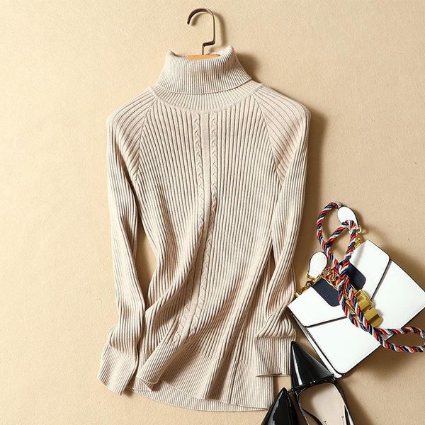 

women's sweaters long sleeve pullover high neck sweater slim fit and versatile knitted korean version 2021 autumn winter, White;black
