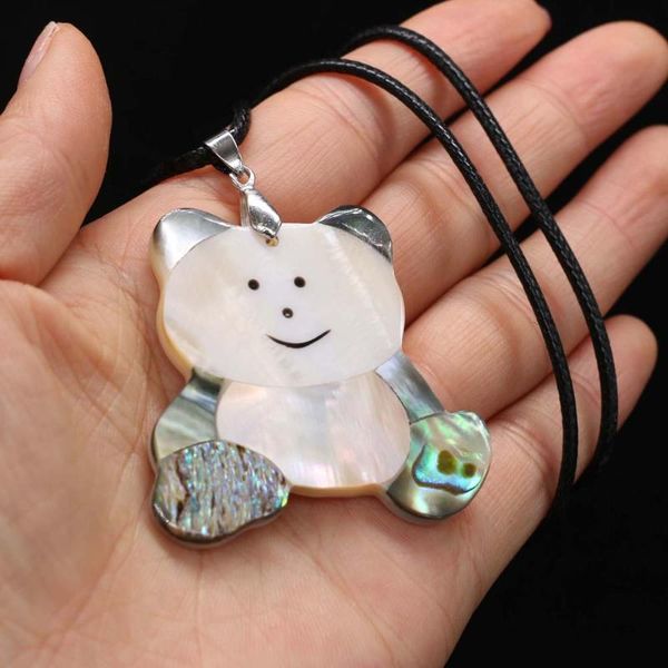 

natural small bear colored shell pendant necklace cute animal leather rope jewelry diy charms for women men gift necklaces, Silver