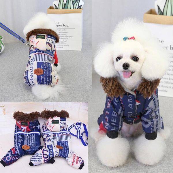 

dog apparel pet autumn winter jacket thickened warm down fog with tow rope four-legged super thicker cotton coat for small dogs