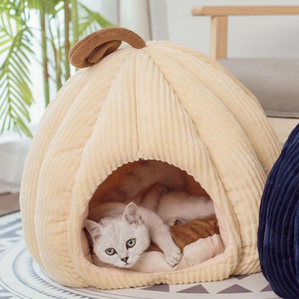 

cat beds & furniture house warm soft bed cute pumpkin pet cave nest sleeping washable cats products kitty