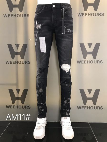 

designer design ripped locomotive rapper men's and women's jeans fashion item am11-12, Blue