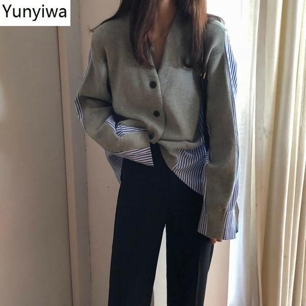 

women's jackets 2021 autumn style knitted stitching ladies cardigan loose single-breasted v-neck long-sleeved coat jacket women, Black;brown