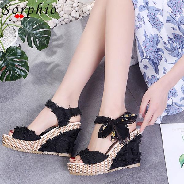 

sandals arrivals bohemia style platform wedges for women lace up black elegant shoes 2021 fashion summer big size 40