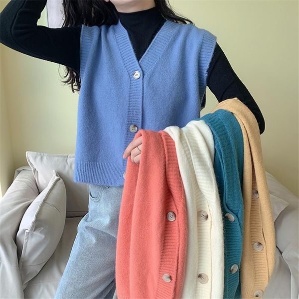 

women's tanks & camis women casual loose pullover knitted tank autumn winter sleeveless sweater vest ladies all match short v-neck wais, White