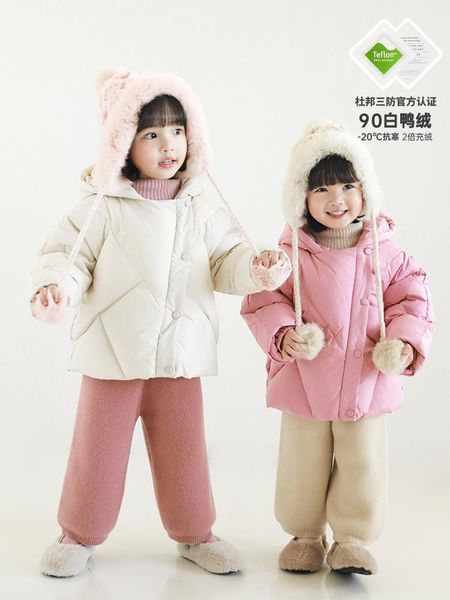 

down coat girls winter 2021 hooded jacket three-proof baby warm solid color diagonal placket windproof, Blue;gray