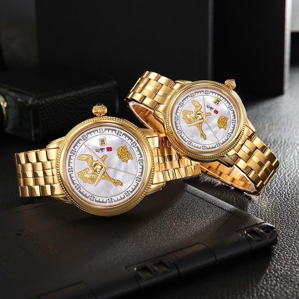 

wristwatches 2021 gold-plated genuine diamond men's watch automatic waterproof stainless steel male watches luminous calendar ladies, Slivery;brown