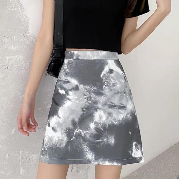 

skirts zoki fashion a line print women mini skirt summer high waist korean slim lining ladies casual sweet mujer faldas, Black