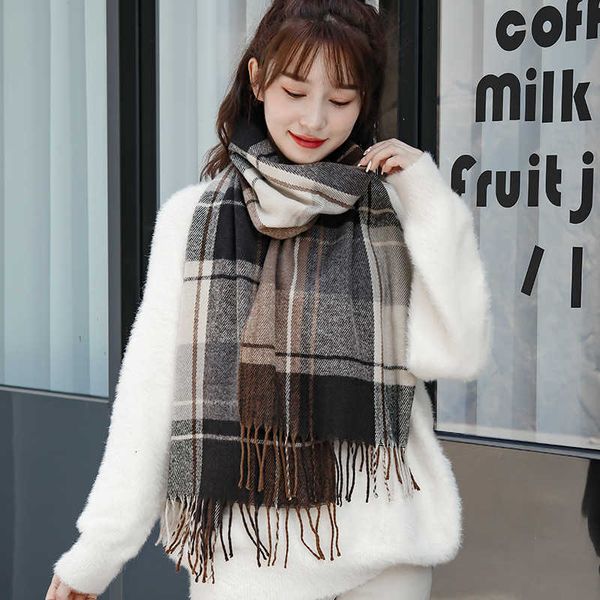 

scarf tassel warm plaid in autumn winter for men and women 2021 imitation cashmere scarf, Blue;gray