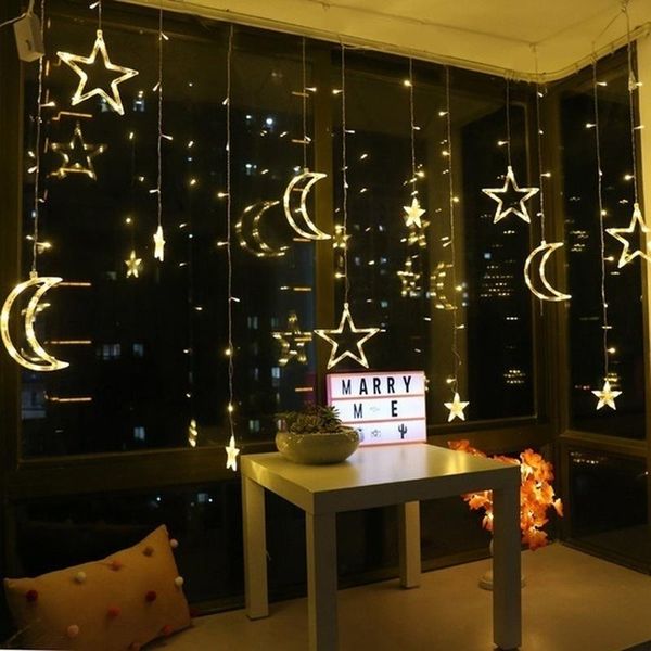 

party decoration 2.5m led lights romantic moon star curtain string lighting strip holiday wedding garland