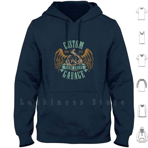 

turbo engine garage hoodies long sleeve american classic retro vintage muscle car men's & sweatshirts, Black