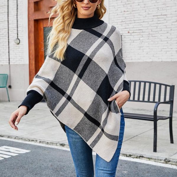 

women's sweaters winter casual cloak women knitted grid capes shawl coat poncho elegantes cape pullover sweater striped thick, White;black