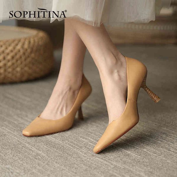 

sophitina sheepskin pure color women's shoes square toe daily concise shoes elegant high heel handmade female pumps ao307 210513, Black