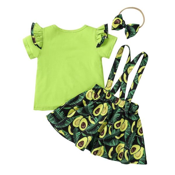 Roupas conjuntos de pm pijamas de verão para meninas roupas de menina de menina fruta saias de arco de arco 3pcs setclothing