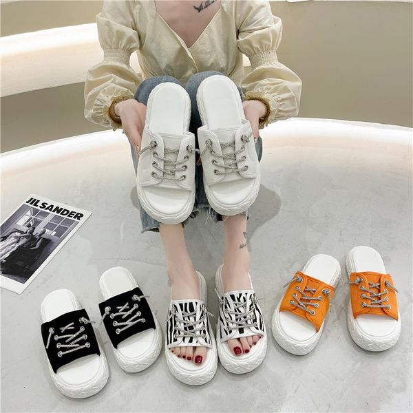 

slippers flat shoes female woman's slides fashion platform low 2021 soft luxury casual rubber pu cotton fabric leisure house, Black