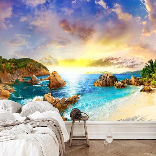 

wallpapers custom mural wallpaper 3d seaside landscape sunset scenery wall painting living room tv sofa bedroom home decor papers 3 d
