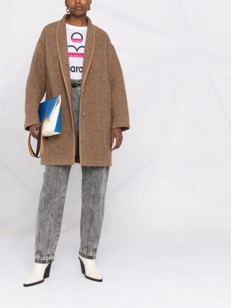 

women's wool & blends 2021 winter women jacket brown single-breasted coat, Black