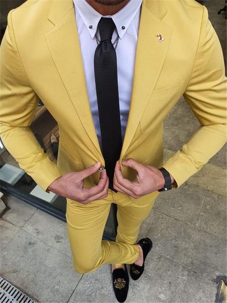 

men's suits & blazers 2021 lastest jacket pants design notched lapel mens yellow suit one button tairol made 2 pieces groom tuxedos bus, White;black