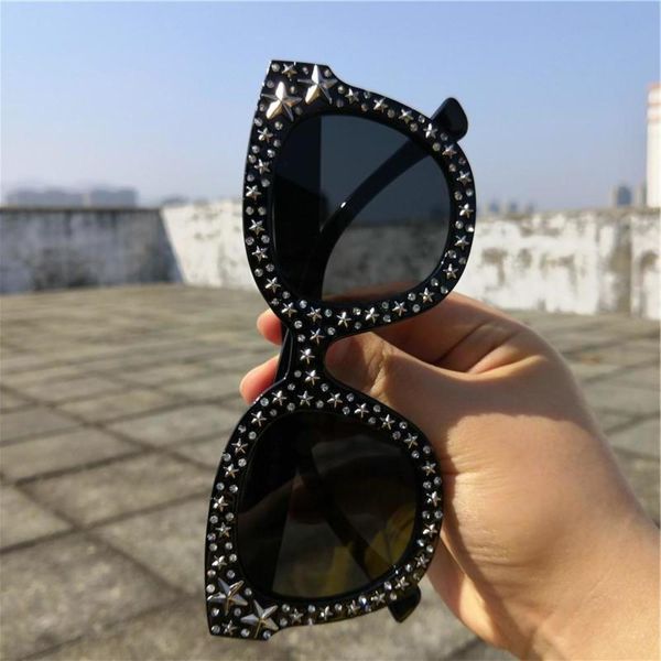 

sunglasses designer sunglasses women cat rhinestone mirror rays uv400 vintage shades diamond sun glasses small fml, Black