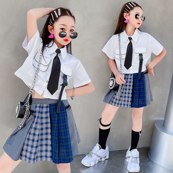 

childrens summer clothes girls jk uniform suit foreign style 2022 summer childrens blouse skirt two-piece suit girls outfits, White