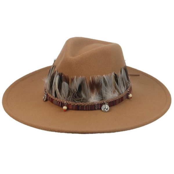 

wide brim hats fedora big 9.5cm solid green yellow band feather women western cowboy jazz outdoor casual men winter, Blue;gray