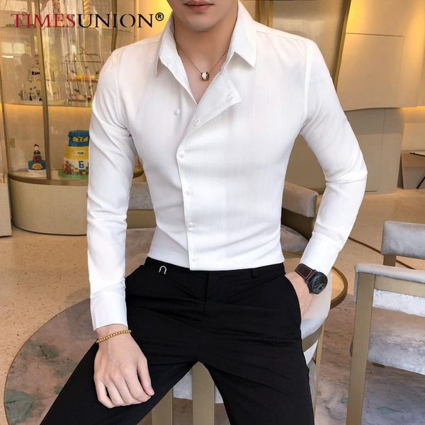 Camisas de vestido masculinas Maillot França Camisa Branca Marca Slim Fit Homens Sólidos Manga Longa Camisa Masculina Smoking Roupas 04