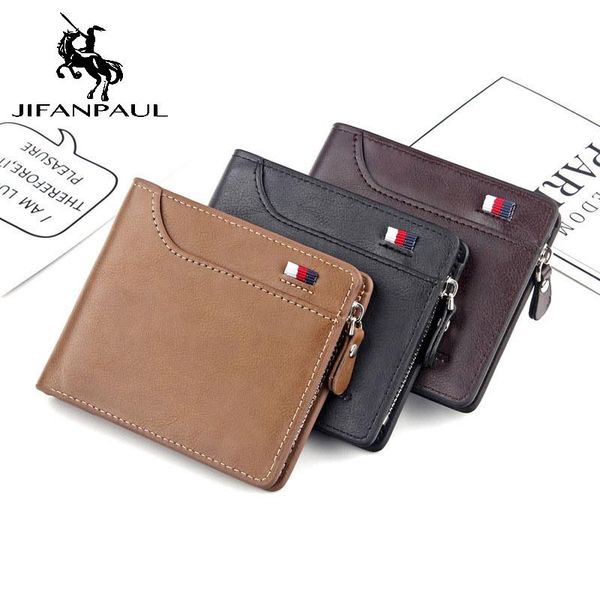 

wallets men's short wallet retro casual cross card bag multi-function zipper leather purse, Red;black