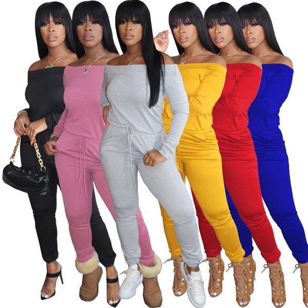 

adogirl plus size solid sporty jumpsuit drawstring pocket workout women 2021 slash neck long sleeve office lady wear outfits women's ju, Black;white