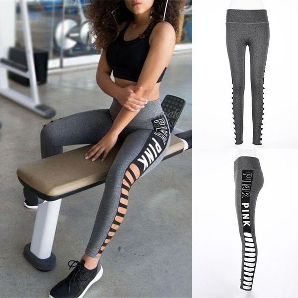 

women's pants & capris high waist sports side printed hollow design slim leggings tummy control workout for fitness j55, Black;white