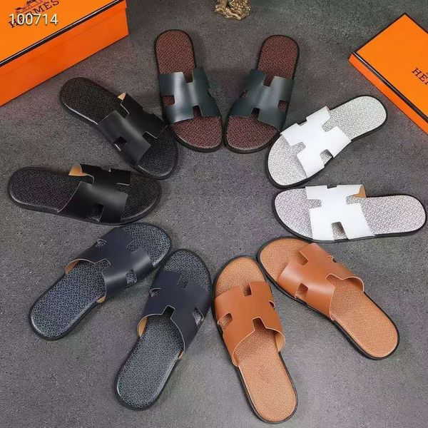 

slipper summer 2021 h slippers men's sandals europe station leather beach slippers versatile new korean leisurezly, Black