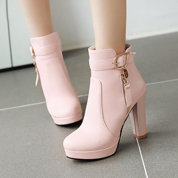 

boots shoes women 2021 autumn winter pumps casual booties waterproof platform round head high heels zipper ankle, Black