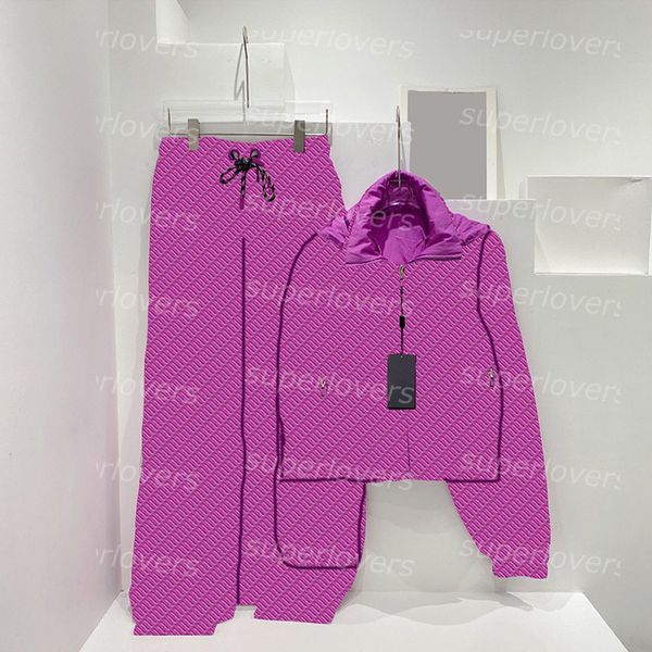 

reversible printed jackets pants womens fashion casual long sleeve hooded jacket sports style pants 2 colors, Black;brown