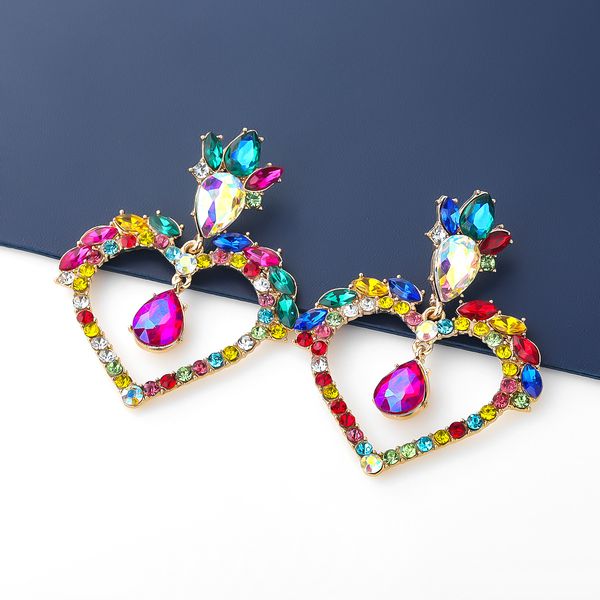 

s2260 fashion jewelry dangle love heart earrings women's sweet colorful diamond rhinstone earring, Silver