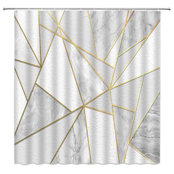 

marble shower curtain geometric pattern stitching golden line structure nature marble,70x70 inch polyester fabric bathroom