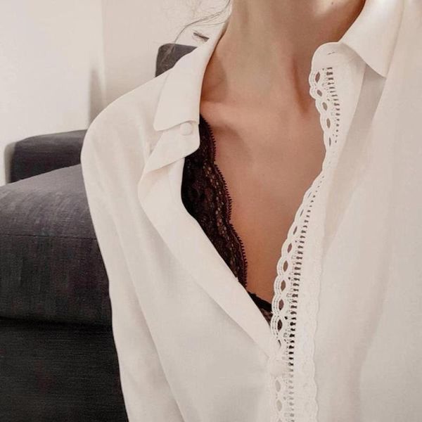 

spring style ruffled neck100% silk shirt bow tie small women long sleeve shirts blouse women's blouses &, White