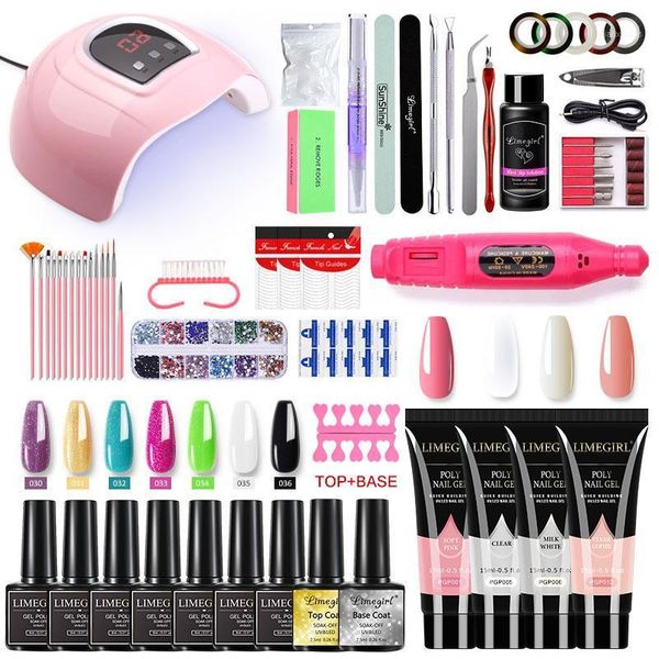 

limegirl poly uv gel set with lamp pink clear varnish nail polish quick building for nails extensions hard kit art kits1