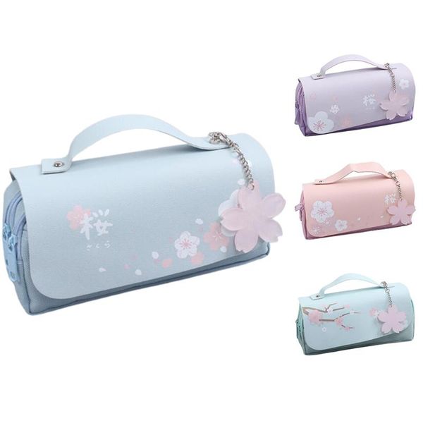 

cherry blossom pencil case pu leather stationery sweet bags