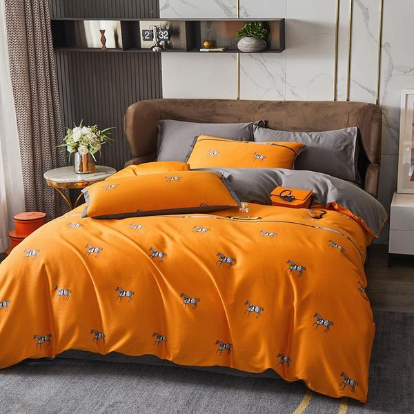 

bedding sets orange horses 60s long staple cotton duvet cover bed linen fitted sheet pillowcases bedclothes king  size 4pcs