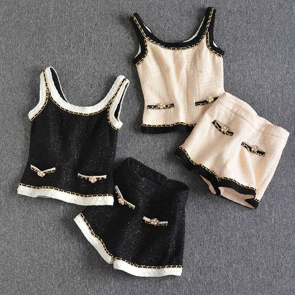 

two piece dress style of fine contrast fashion suspend versatile straight shorts suit two pieces together dodn, White