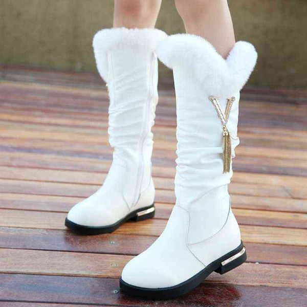 Echtes Leder Kinder Schneeschuhe Kaninchen Fell Mode Mädchen Prinzessin Stiefel Warme Plüsch Schuhe Rhinstone Kinder Stiefel Für Mädchen TX522 211108