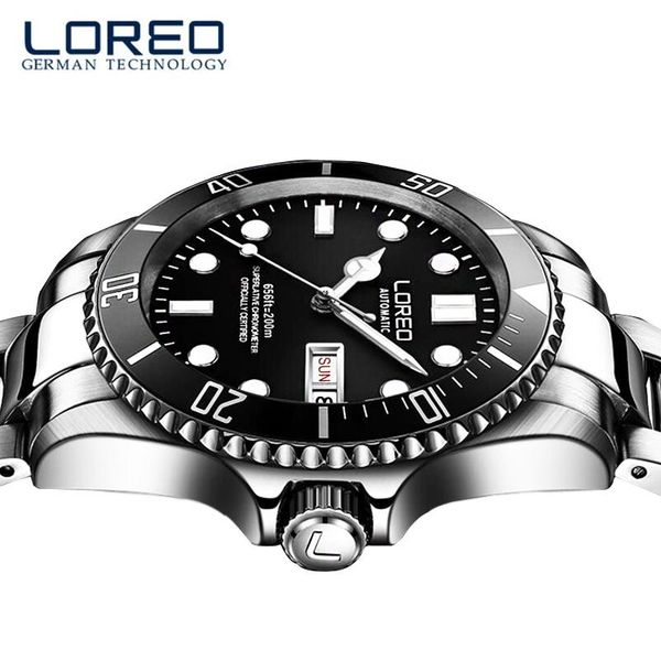

wristwatches loreo diving rotating bezel men watch automatic self-wind watches sapphire crystal sport steel male clock, Slivery;brown