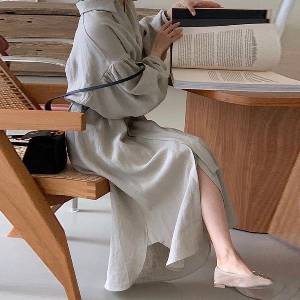 

casual dresses dress autumn 2021 fashion solid color single breasted lapel retro long sleeve japanese style lacing women, Black;gray