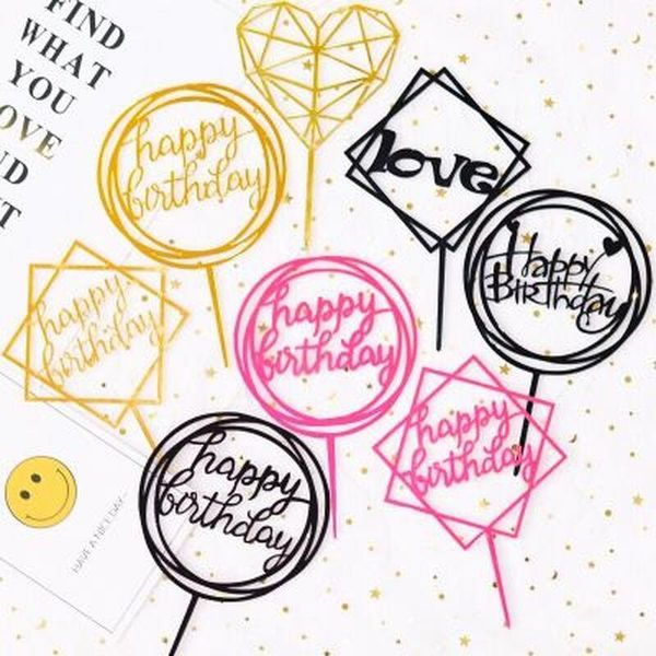 

other festive & party supplies 10pcs/lot multi style acrylic hand writing happy birthday cake er dessert decoration for lovely gift