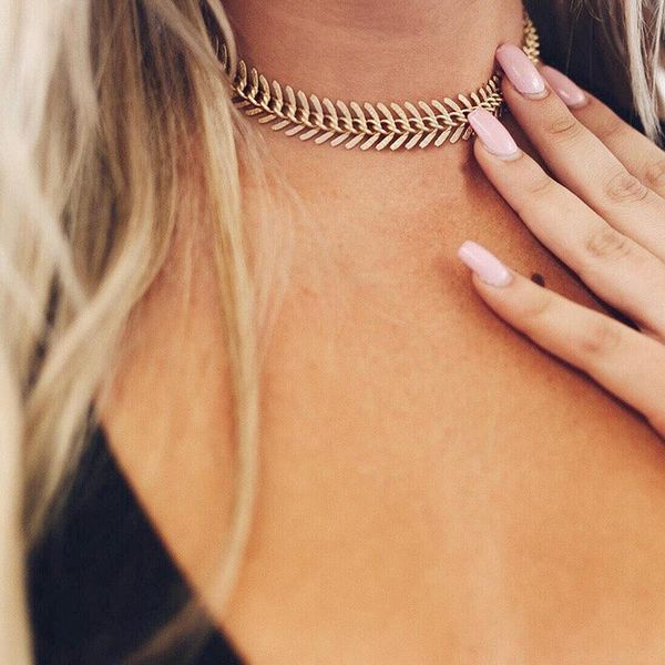 

pendant necklaces fashionable simple fishbone choker necklace women's party chain accessories exquisite female jewelry gifts, Silver