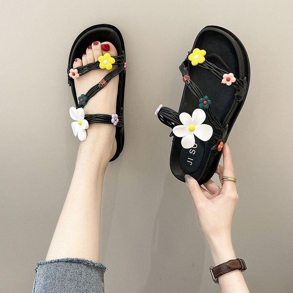 

ladies sandals 21 summer slippers shoes leather breathable casual flats qiwn customized support, Black