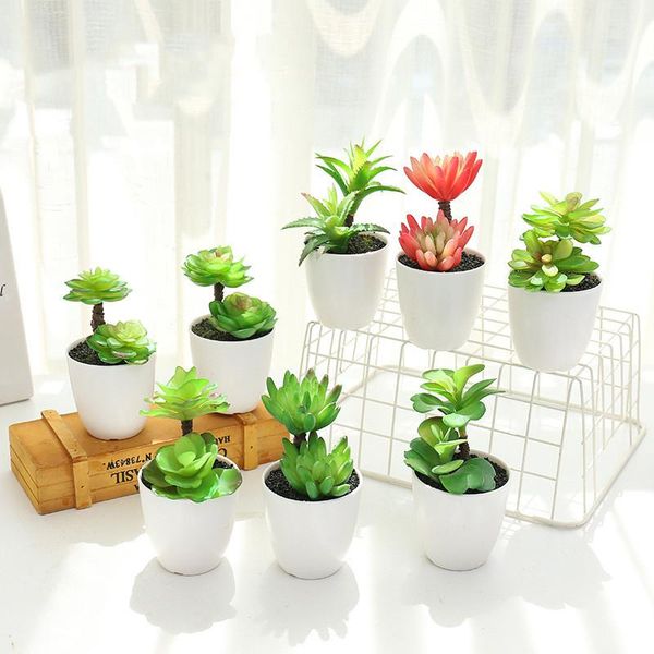

decorative flowers & wreaths simulation succulents potted green red flower artificial plant fake small bonsai for home study deskdecorat
