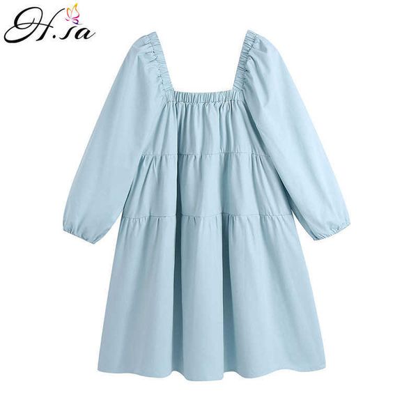 

h.sa summer loose shirts dresses womens long sleeve slash neck pleated dress casual clothing street style spring summer 210716, Black;gray