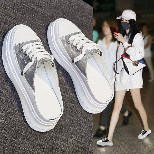 

luxury slippers semi cool slipper's fashion wear out 2021 summer net red lazy with thick bottom and little white baotou without back he, Black