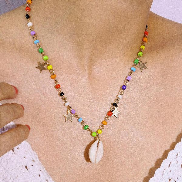 

bohemian shell choker pendant necklace for women beaded necklaces with star beach jewelry holiday vocation gift, Silver
