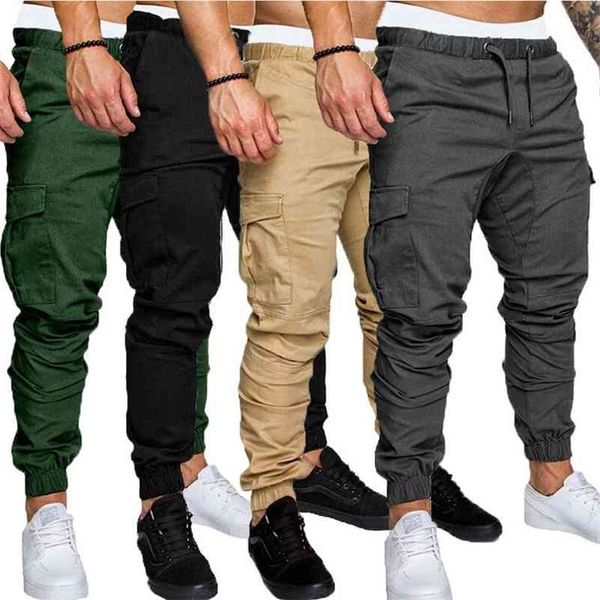 

zity cargo pants men sweatpants gyms fitness workout solid man tactical pants joggers mens multi-pocket sportswear trousers 210714, Black